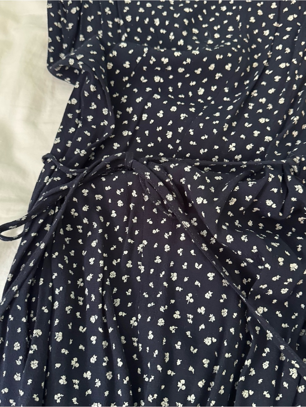 Brandy Melville Navy Wrap Midi Dress with White Floral Print - Picture 2 of 3